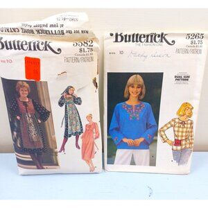 Butterick Vintage Sewing Patterns Lot Of 2 Dresses & Tops Size 10 1970s Styles
